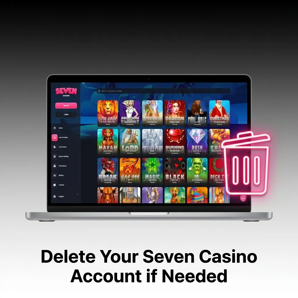Seven Casino account deletion process showing account settings and closure options for responsible gambling