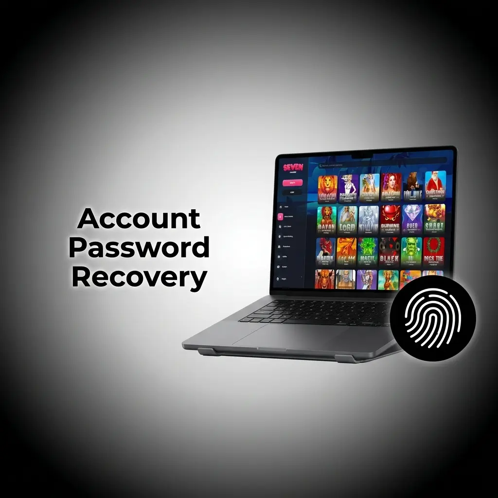 Seven Casino account password recovery steps showing forgot password link and email reset process