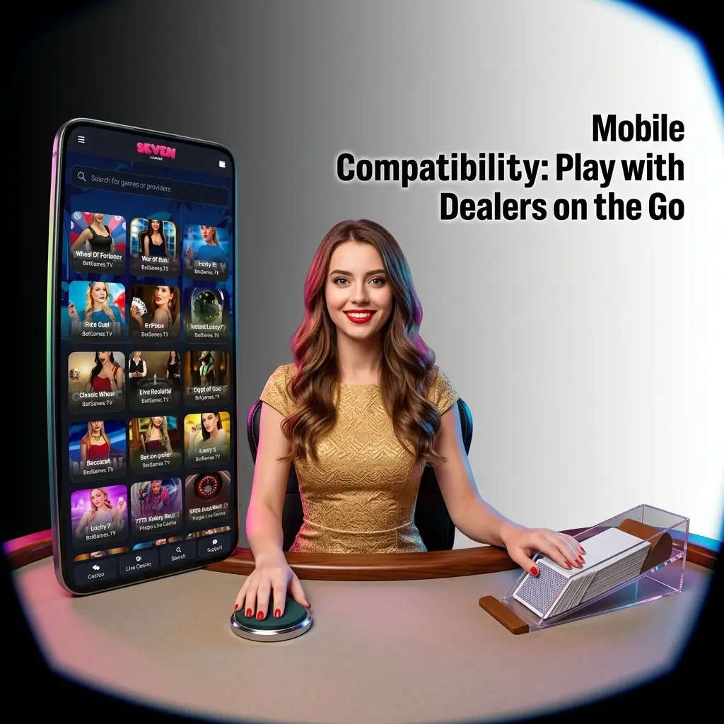 Seven Casino mobile live dealer interface in portrait mode with HD streaming, chip controls, and one-hand accessibility
