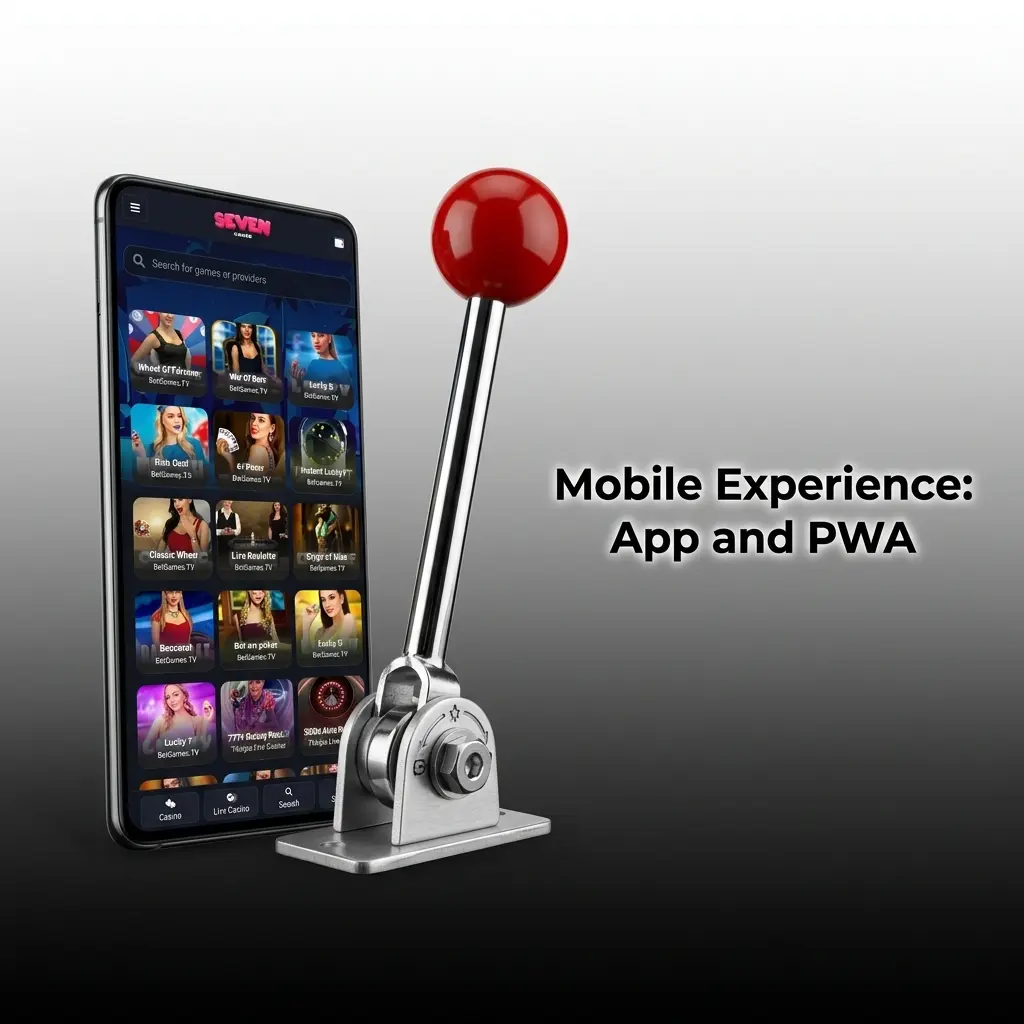 Seven Casino PWA on iOS and Android mobile browser with full game library and cashier access