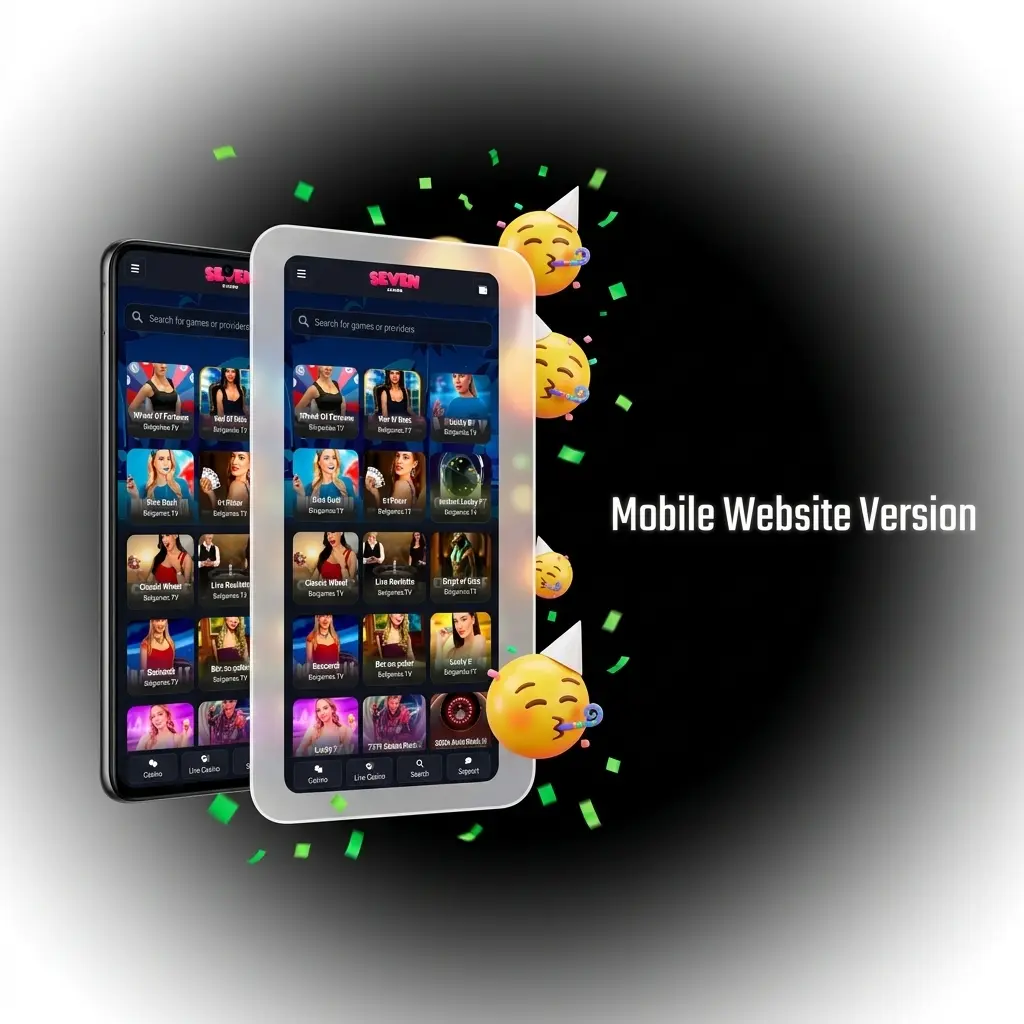 Seven Casino mobile website interface on Android and iOS browser with full betting and casino access, no download needed
