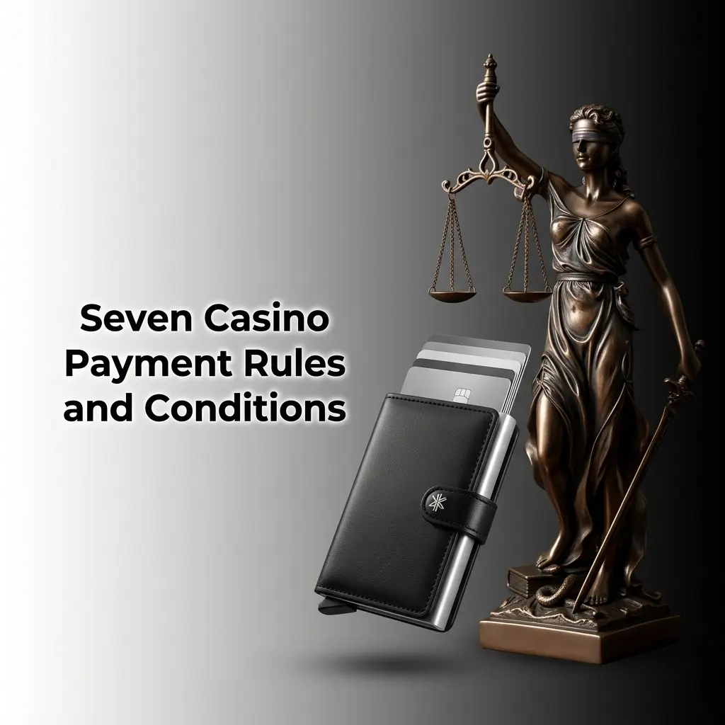 Seven Casino payment rules covering KYC verification, withdrawal methods, bonus wagering, GBP currency, and processing times