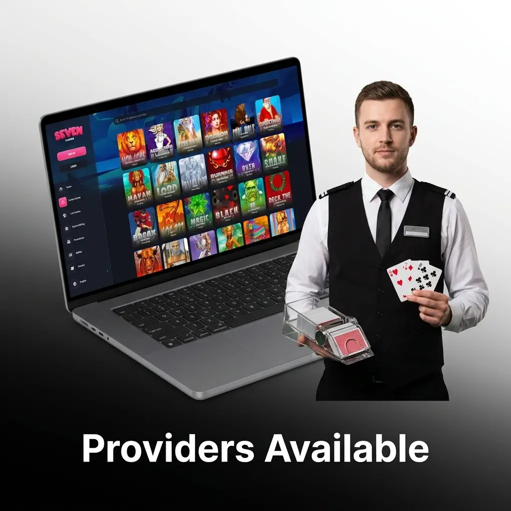 Evolution, Pragmatic Play Live, and Playtech live dealer studios with certified tables and English-speaking croupiers at Seven Casino