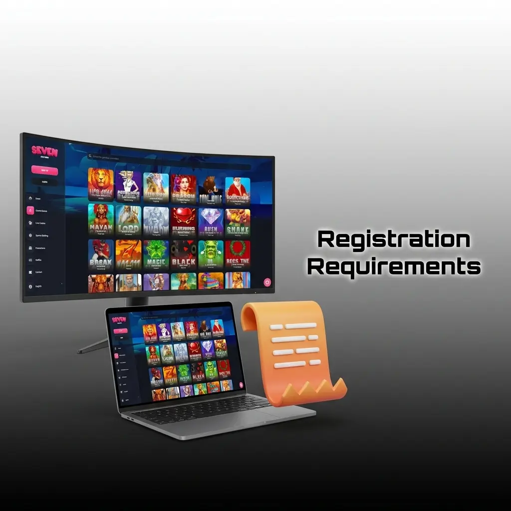Seven Casino registration requirements checklist showing age, UK residency, ID, and account eligibility conditions