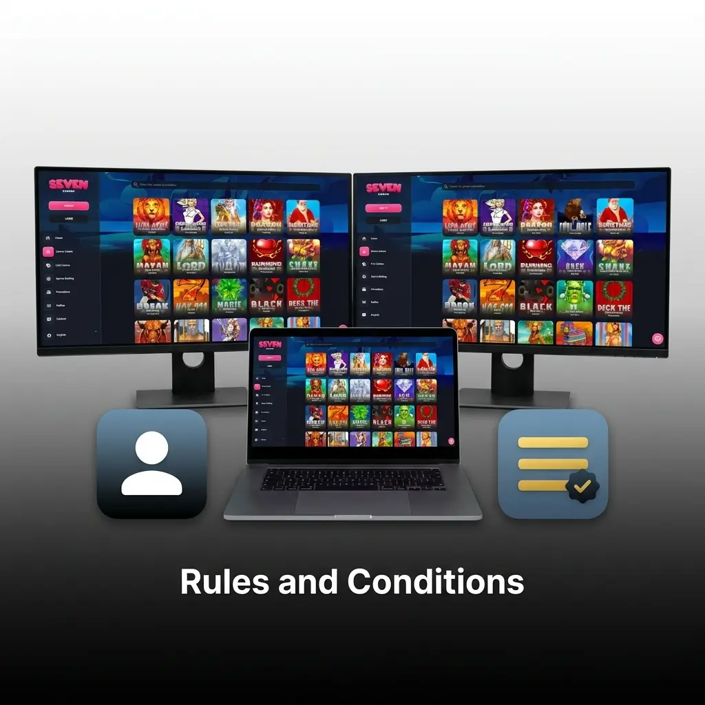 Seven Casino rules and conditions covering age restrictions, account limits, bonus eligibility, withdrawals, and prohibited activities for UK players