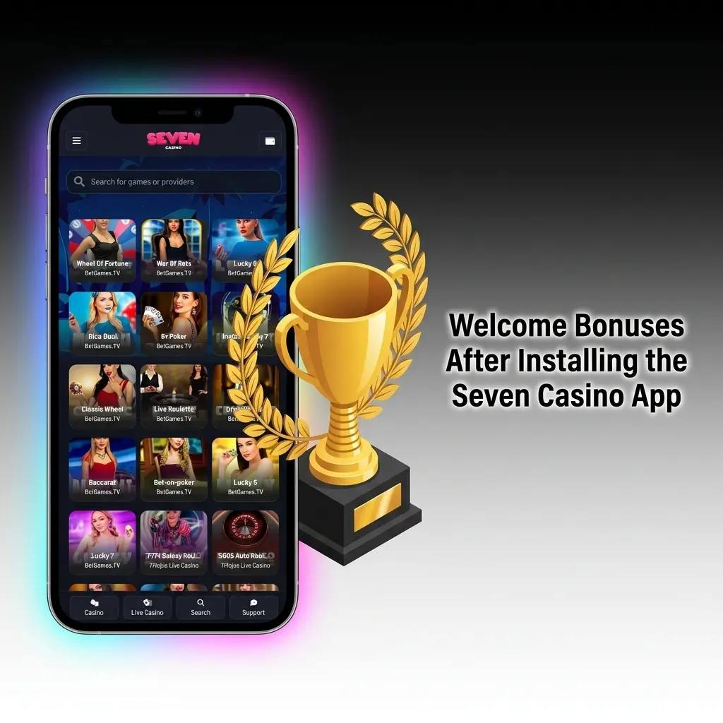 Seven Casino welcome bonus package showing up to 450% match and £6,500 across four deposits for new UK players